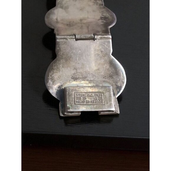 Vintage Mexican Sterling Silver Panel Bracelet Green Onyx 7.25" 60g - Picture 2 of 3